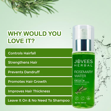 Jovees Herbal Rosemary Water Hair Growth Spray with Follicusan DP (200ml) | Mist Spray for Hair Fall, Strengthens Follicles & Boosts Hair Growth | Adds Shine | Non-Greasy, Lightweight Hair Tonic | For All Hair Types | Reduces Dandruff & Scalp Protection
